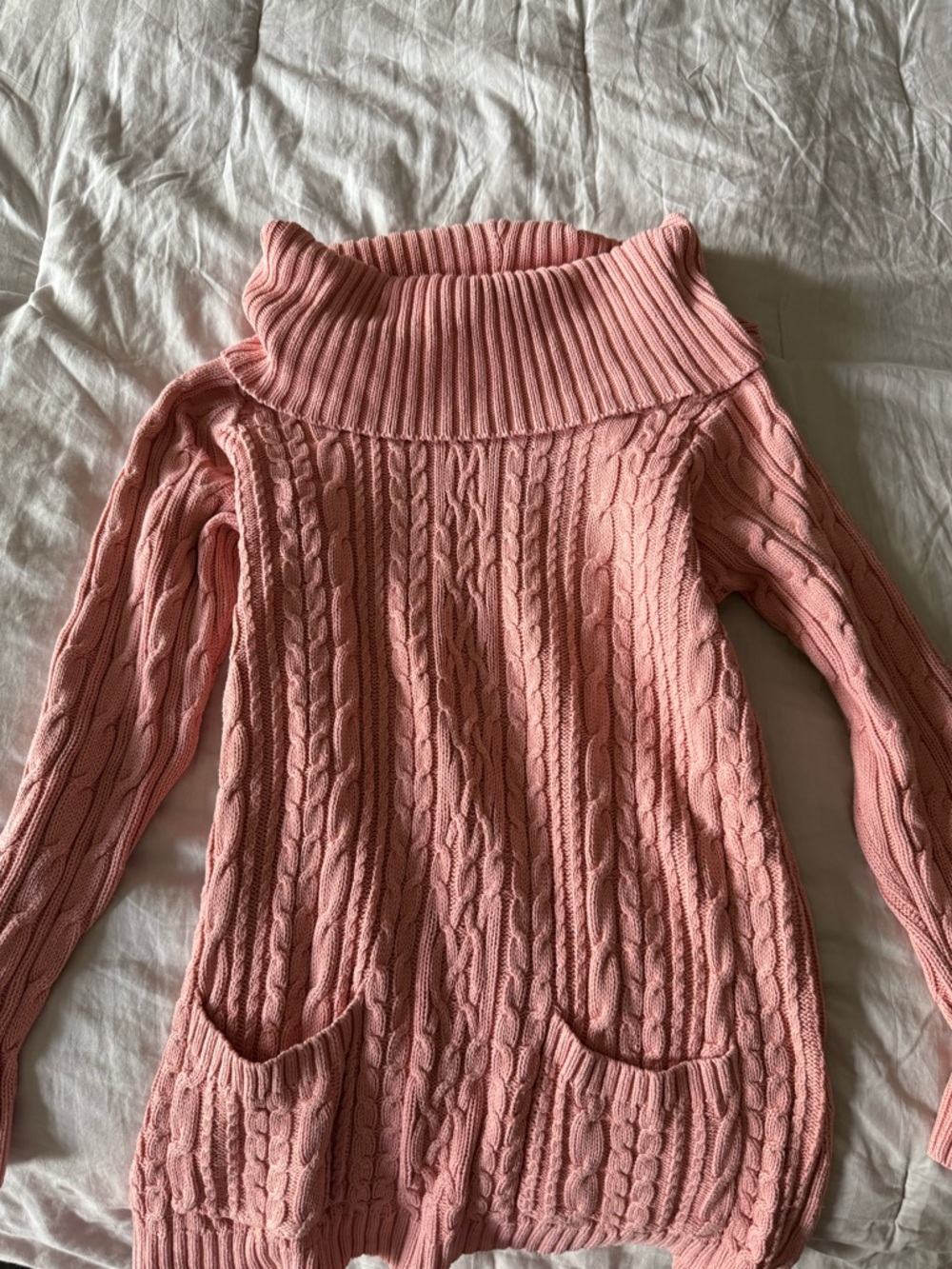 Cable-Knit Turtleneck Sweater Dress with Pockets